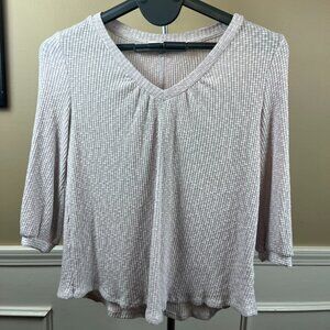 Anthropologie Eri + Ali Gloria 3/4 Sleeve Waffle Knit Top - Heathered Lilac - M